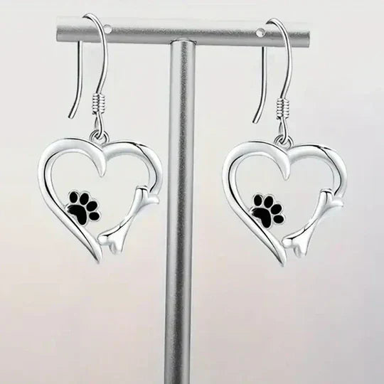 Yaritza™ | Silver Paw and Heart Earrings