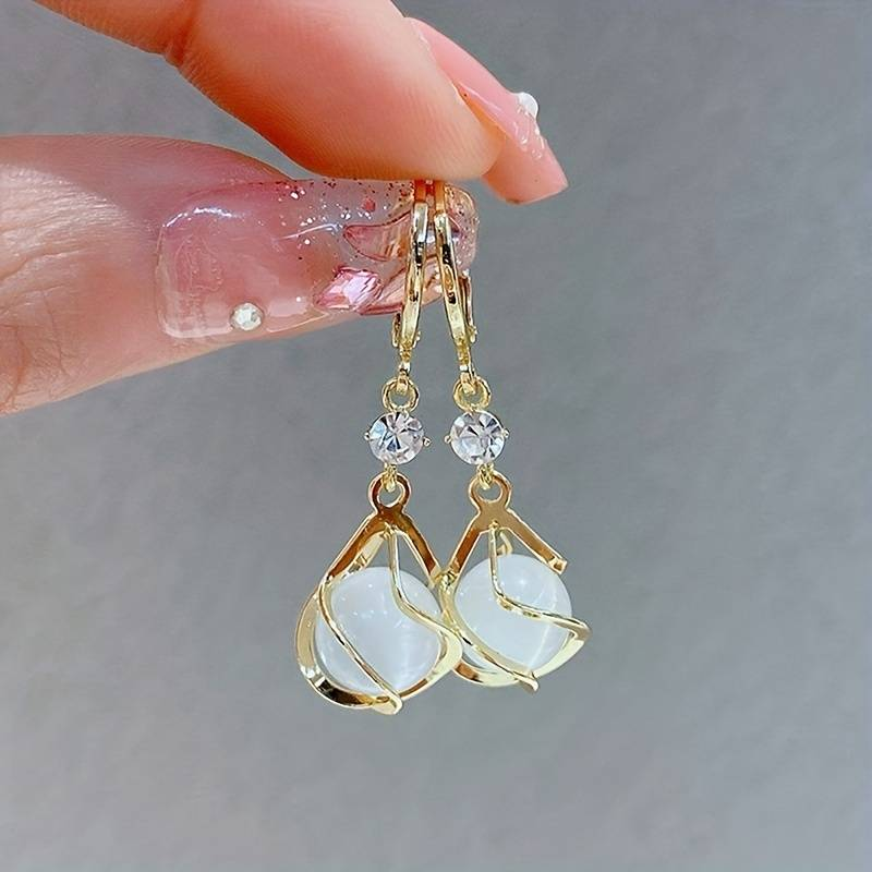 Aurelia™ | White Gold Drop Earrings with White Opal for Women